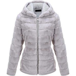 Women's Faux Fur Fleece Coat Winter Fashion Short Shearp Fuzzy Jacket with Hood